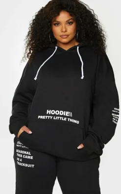 PRETTYLITTLETHING Plus Black Oversized Fit Graphic Printed Hoodie