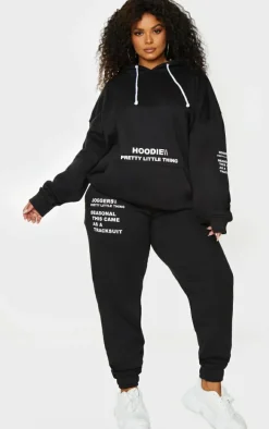 PRETTYLITTLETHING Plus Black Oversized Fit Graphic Printed Hoodie