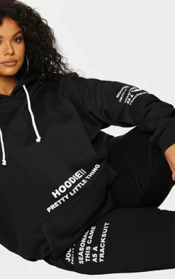 PRETTYLITTLETHING Plus Black Oversized Fit Graphic Printed Hoodie