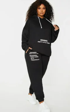 PRETTYLITTLETHING Plus Black Graphic Print Cuffed Sweatpants