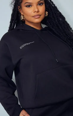 PRETTYLITTLETHING Plus Black Est 2012 Printed Oversized Hoodie