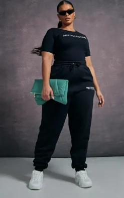PRETTYLITTLETHING Plus Black High Waisted Cuffed Sweatpants