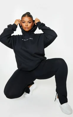 PRETTYLITTLETHING Plus Black Embroidered Hoodie