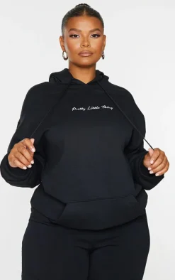 PRETTYLITTLETHING Plus Black Embroidered Hoodie