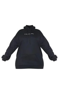PRETTYLITTLETHING Plus Black Embroidered Hoodie