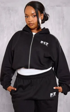 PRETTYLITTLETHING Plus Black Elasticated Hem Zip Up Hoodie