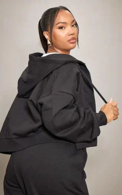 PRETTYLITTLETHING Plus Black Printed Premium Zip Front Hoodie