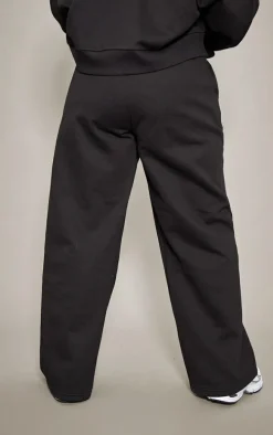 PRETTYLITTLETHING Plus Black Printed Premium Wide Leg Sweatpants