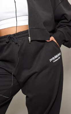 PRETTYLITTLETHING Plus Black Printed Premium Wide Leg Sweatpants