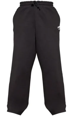 PRETTYLITTLETHING Plus Black Printed Premium Wide Leg Sweatpants