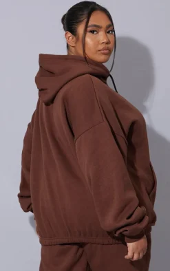 PRETTYLITTLETHING Plus Chocolate Oversized Graphic Print Pocket Front Hoodie
