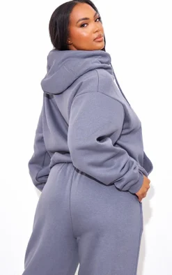 PRETTYLITTLETHING Plus Charcoal Logo Badge Detail Oversized Hoodie