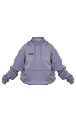 PRETTYLITTLETHING Plus Charcoal Logo Badge Detail Oversized Hoodie