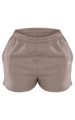 PRETTYLITTLETHING Plus Charcoal Logo Oversized Sweat Shorts