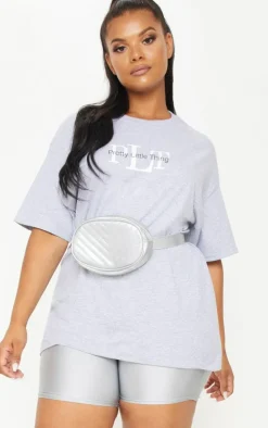 PRETTYLITTLETHING Plus Grey Oversized T Shirt