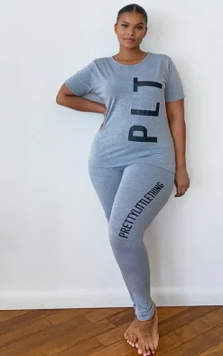 PRETTYLITTLETHING Plus Grey Legging PJ Set