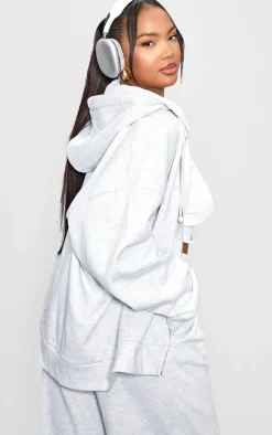 PRETTYLITTLETHING Plus Grey Premium Embroidered Oversized Zip Front Hoodie
