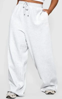 PRETTYLITTLETHING Plus Grey Premium Embroidered Wide Leg Oversized Sweatpants