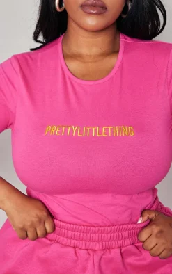 PRETTYLITTLETHING Plus Hot Pink Short Sleeve Bodysuit