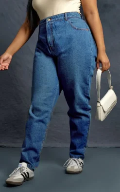 PRETTYLITTLETHING Plus Indigo Blue Wash High Rise Mom Jeans