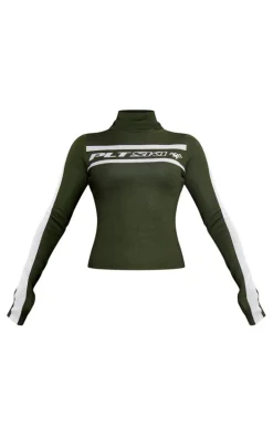 PRETTYLITTLETHING Plus Khaki Roll Neck Knit Ski Base Layer Top