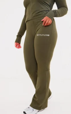 PRETTYLITTLETHING Plus Khaki Jersey Skinny Flared Pants