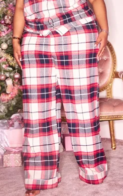 PRETTYLITTLETHING Plus Navy Checked Long Pajama Pants