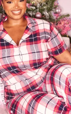 PRETTYLITTLETHING Plus Navy Checked Long Pajama Pants