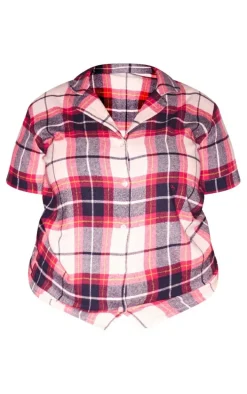 PRETTYLITTLETHING Plus Navy Checked Short Sleeve Pajama Shirt