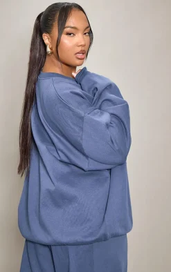 PRETTYLITTLETHING Plus Navy Printed Premium Oversized Sweatshirt