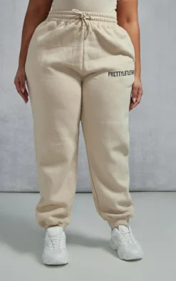 PRETTYLITTLETHING Plus Oatmeal High Waisted Cuffed Sweatpants