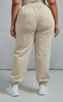 PRETTYLITTLETHING Plus Oatmeal High Waisted Cuffed Sweatpants
