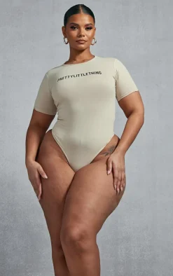 PRETTYLITTLETHING Plus Oatmeal Cap Sleeve Bodysuit