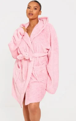 PRETTYLITTLETHING Plus Pink Fluffy Bath Robe
