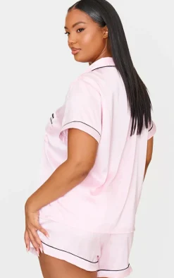 PRETTYLITTLETHING Plus Pink Satin Pocket PJ Set