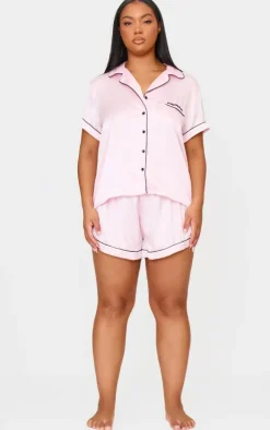 PRETTYLITTLETHING Plus Pink Satin Pocket PJ Set
