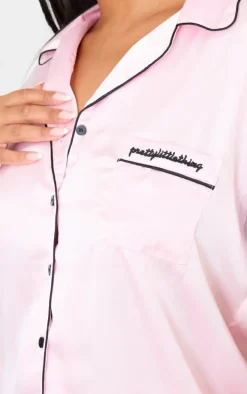 PRETTYLITTLETHING Plus Pink Satin Pocket PJ Set