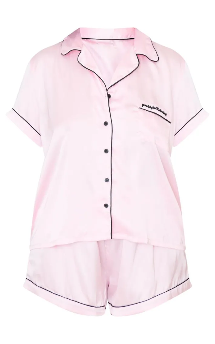 PRETTYLITTLETHING Plus Pink Satin Pocket PJ Set