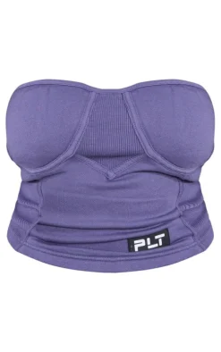 PRETTYLITTLETHING Plus Purple Washed Badge Detail Corset Top