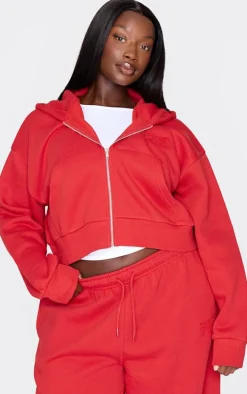 PRETTYLITTLETHING Plus Red Borg Graphic Zip Up Hoodie