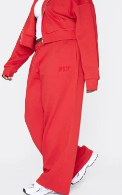 PRETTYLITTLETHING Plus Red Borg Graphic Wide Leg Sweatpants
