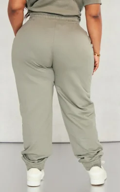 PRETTYLITTLETHING Plus Sage Khaki High Waisted Cuffed Sweatpants