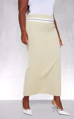 PRETTYLITTLETHING Plus Sage Green Contrast Foldover Waistband Maxi Skirt