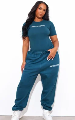 PRETTYLITTLETHING Plus Teal High Waisted Sweatpants