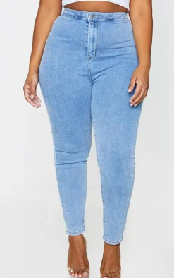 PRETTYLITTLETHING Plus Vintage Wash Disco Skinny Jeans