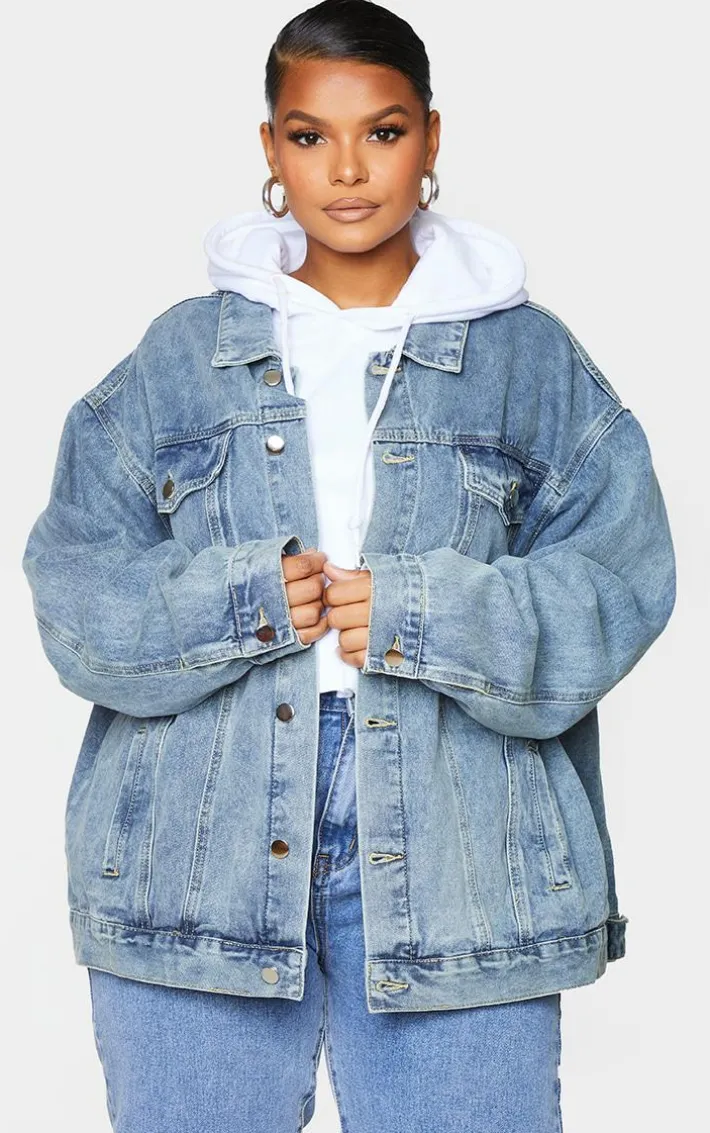 PRETTYLITTLETHING Plus Vintage Wash Oversized Boyfriend Denim Jacket