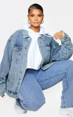 PRETTYLITTLETHING Plus Vintage Wash Oversized Boyfriend Denim Jacket