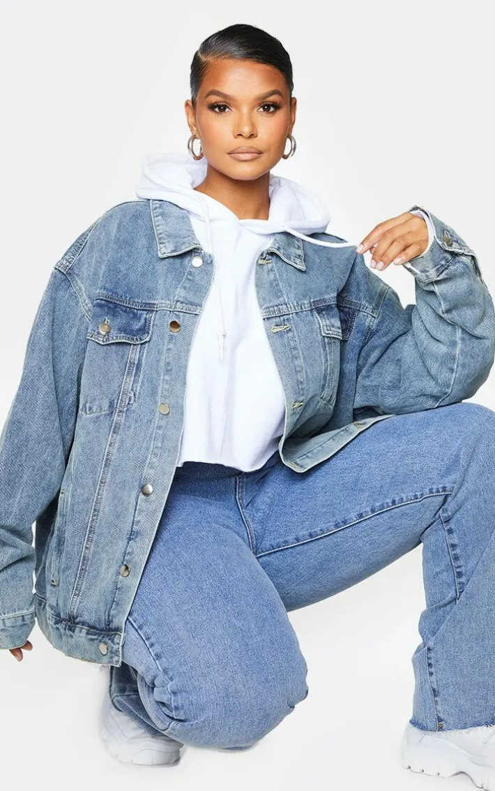 PRETTYLITTLETHING Plus Vintage Wash Oversized Boyfriend Denim Jacket
