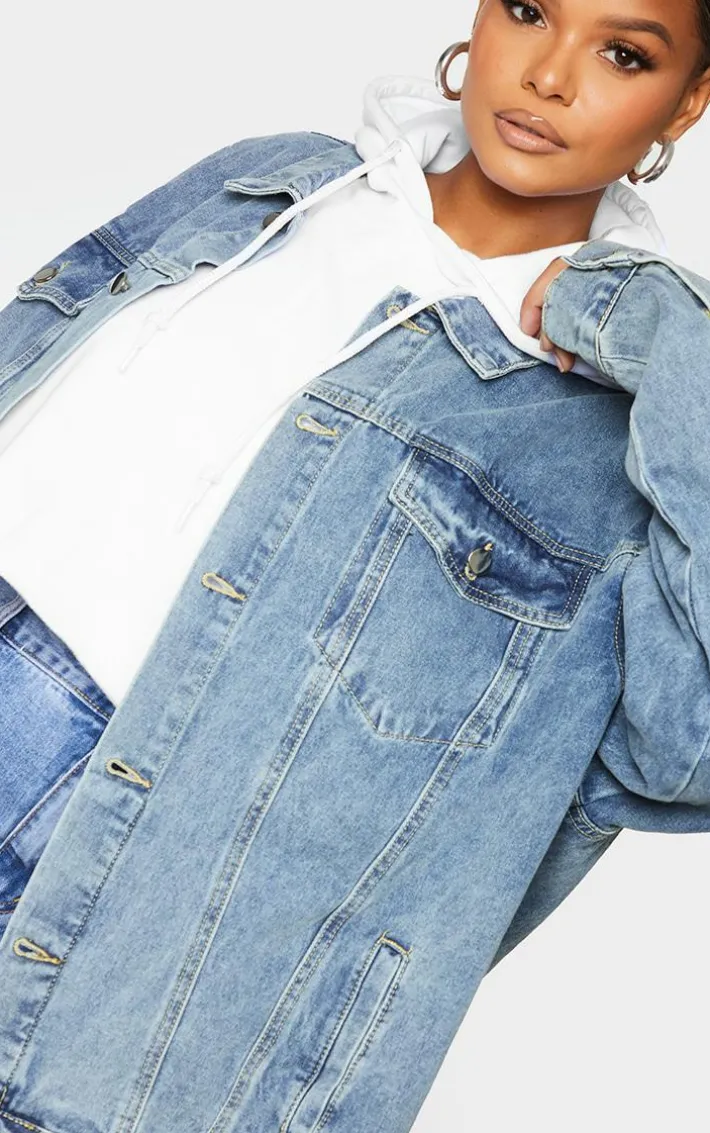 PRETTYLITTLETHING Plus Vintage Wash Oversized Boyfriend Denim Jacket
