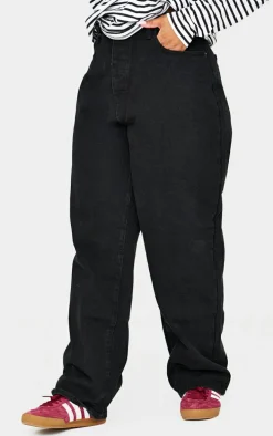 PRETTYLITTLETHING Plus Washed Black Boyfriend Jeans